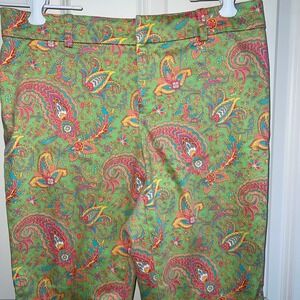 Lauren Ralph Lauren Pink Green Paisley Flat Front Chino Pants Size 2‎ Petite